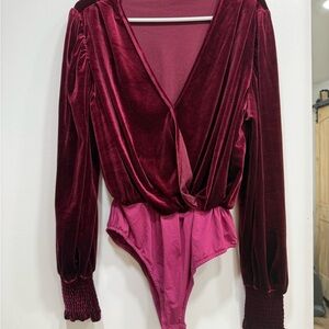Velvet Wrap Bodysuit in Deep Wine - Women's Top size large